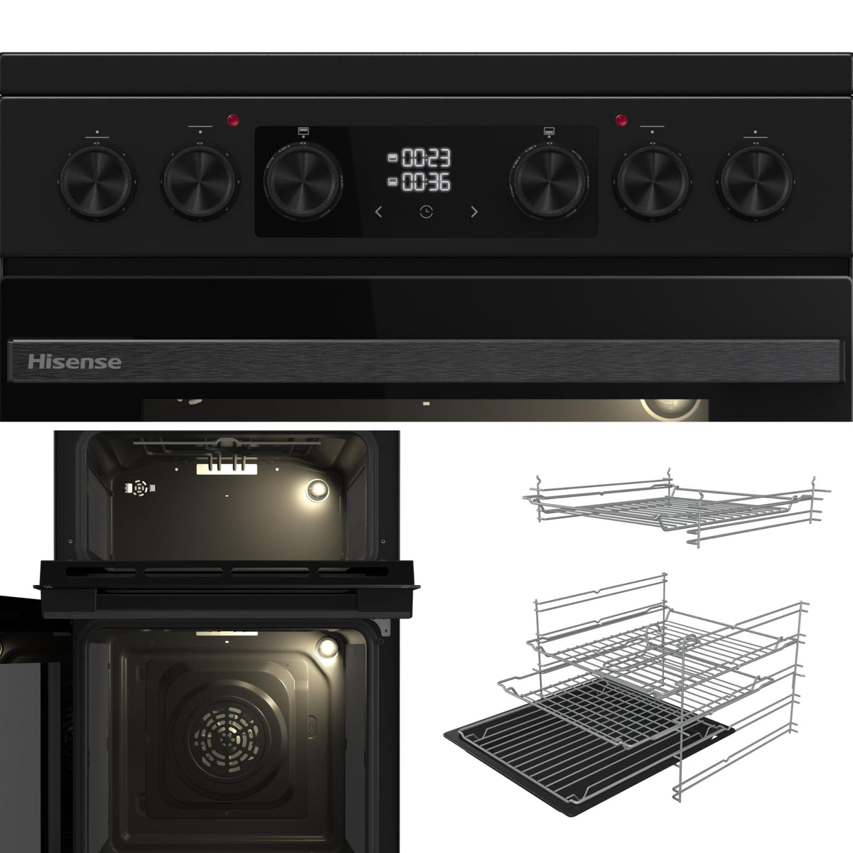 Hisense HDUKC60W 60cm Electric Cooker with Ceramic Hob-White, A Rated Double Oven 50L/80L [Energy Class A]