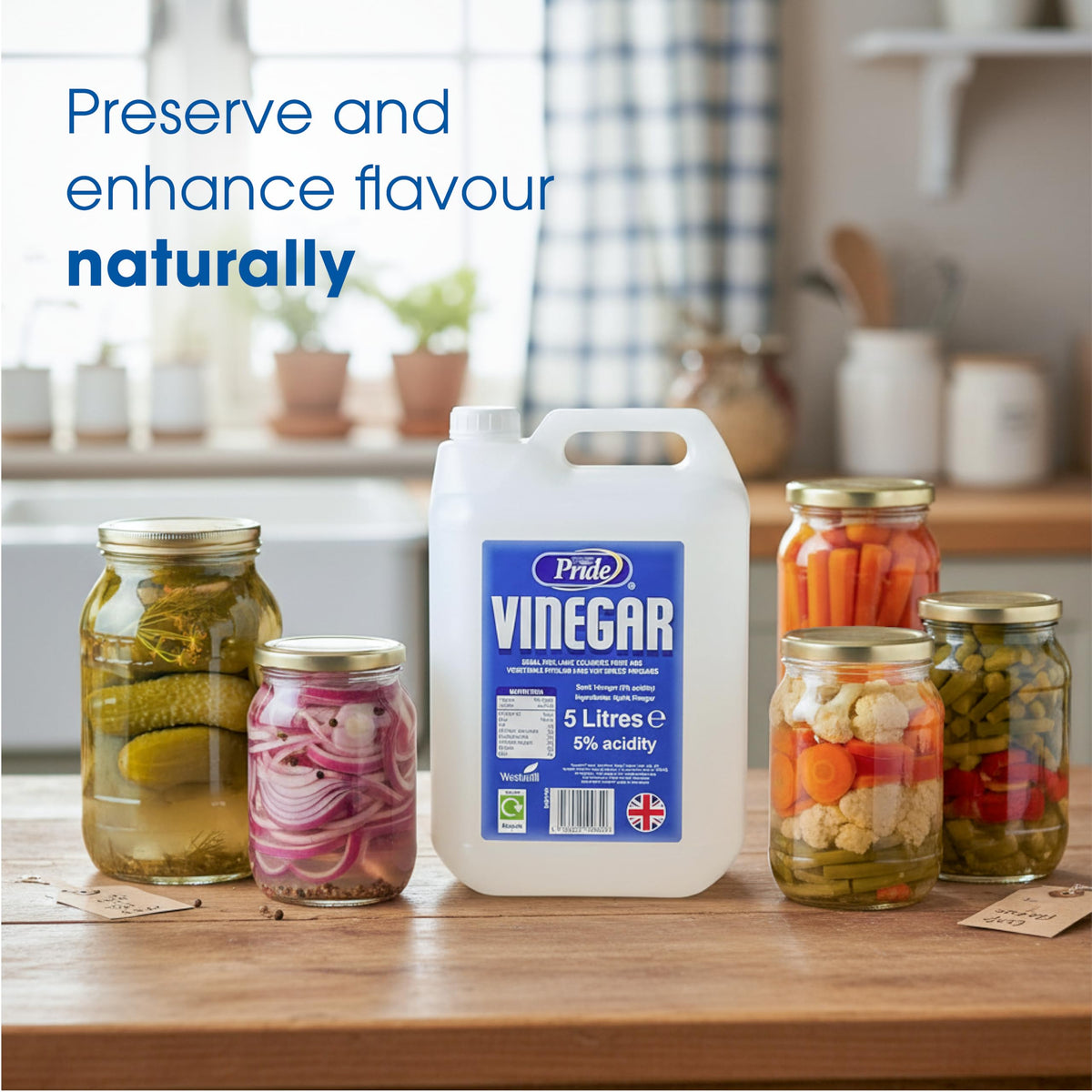 White Vinegar 5L | Food Grade | Suitable for Cleaning, Weed Killer, Limescale Remover, Glass Cleaner, Stain Remover, Baking, Pickling, Marinating | UK Made (Pack of 4)