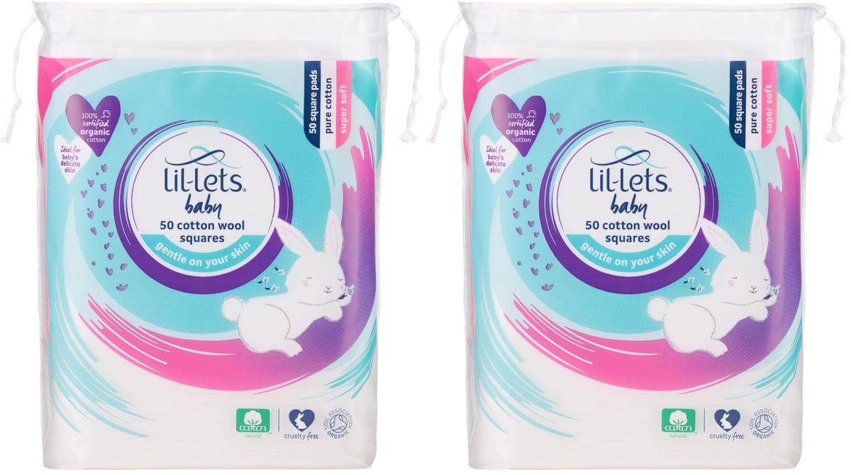 Lil-Lets Baby Cotton Wool Oval Pads, Certified Organic, 100% Pure Cotton Wool, Soft and Absorbent, Gentle on Baby's Delicate Skin, Dermatologically Tested, Ideal for Newborns, Pack of 50 Oval Pads