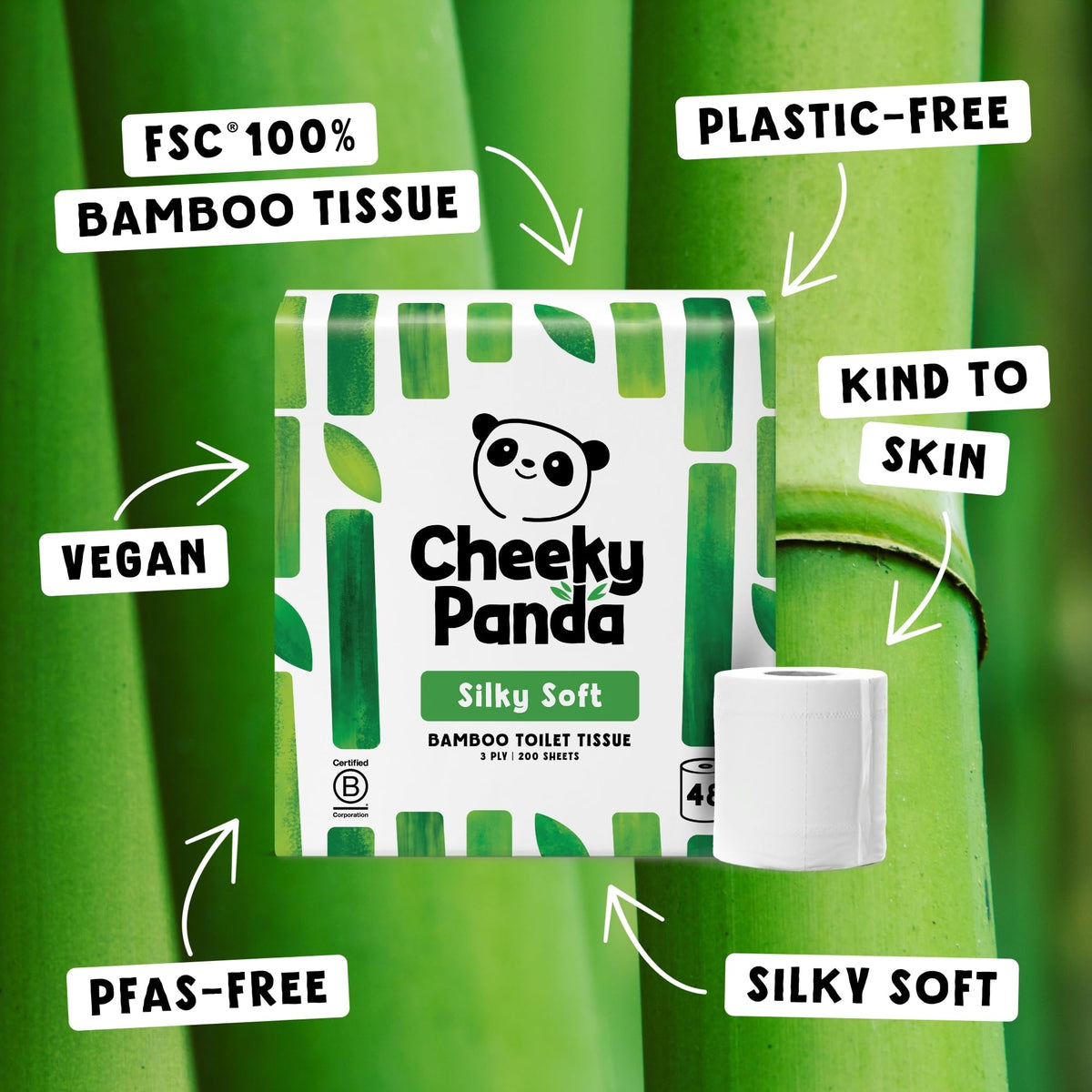 The Cheeky Panda Bamboo Toilet Paper – 9 Rolls of Toilet Paper | Plastic Free Packaging and Sustainable Toilet Tissue | 100% Compostable