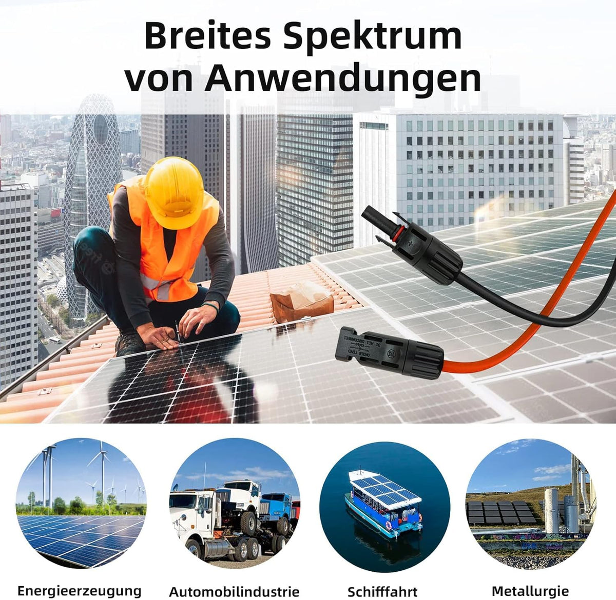 Solar Panel Extension Cable -1M/2M/3M/5M/10M/20M/30M 10AWG(6mm²/4mm²)，Harness Wiring Wire Adapter with Connector，Tinned Copper Electrical Wire Cable- Red+Black (4mm²3M)