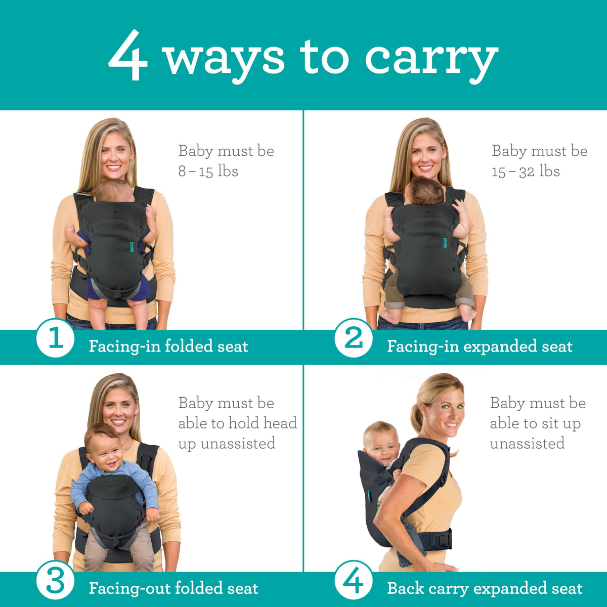 Infantino Flip Advanced 4-in-1 Baby Carrier - Ergonomic, Convertible, Face-in and Face-Out Front and Back Baby Carrier for Newborn to Toddler 3,6-14,5kg, Grey
