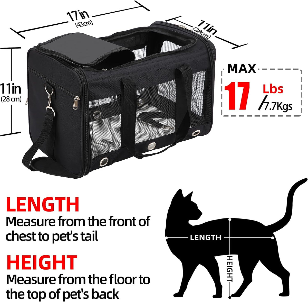Dycietx Soft Sided Foldable Cat/Dog/Pet/Puppy Carrier Bag, Portable Pets Travel Carriers For Cats/Dogs With Shoulder Strap & Removable Mat, Durable Cat Basket of 17 lbs Airline Approved(Black, M)