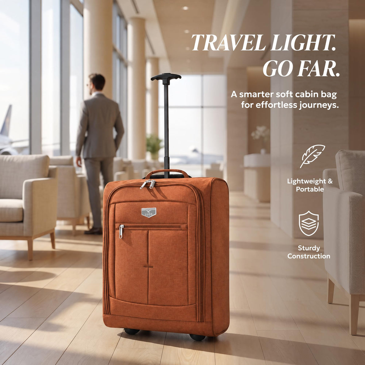 LUGG Lightweight Cabin Luggage, 600D Polyester, Solid Wheels, 45x36x20cm