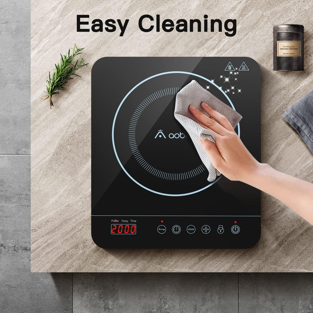 Aobosi Single Induction Cooker,Portable Induction Hob with Ultra-thin Body(32 * 26 * 4.2),20 Power and Temperature levels,Booster Function 2000W,Safety Lock,10H Timer,Black