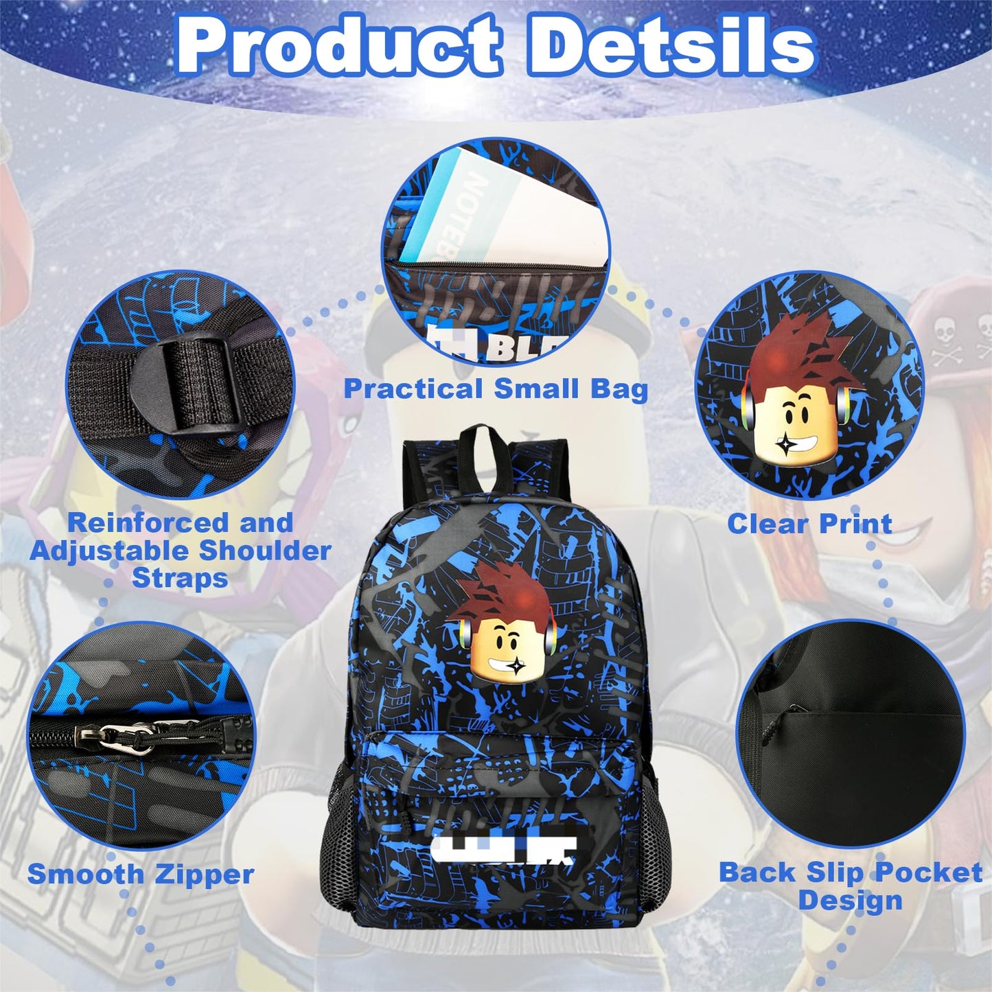 yumcute De-mn Backpack Kids, Teen Game School Bags, Children Primary Schoolbag, Children's School Backpack, 17 Inch Large Capacity Travel Rucksack Waterproof Boys Girls Book Bags for Aged 3-12 Years