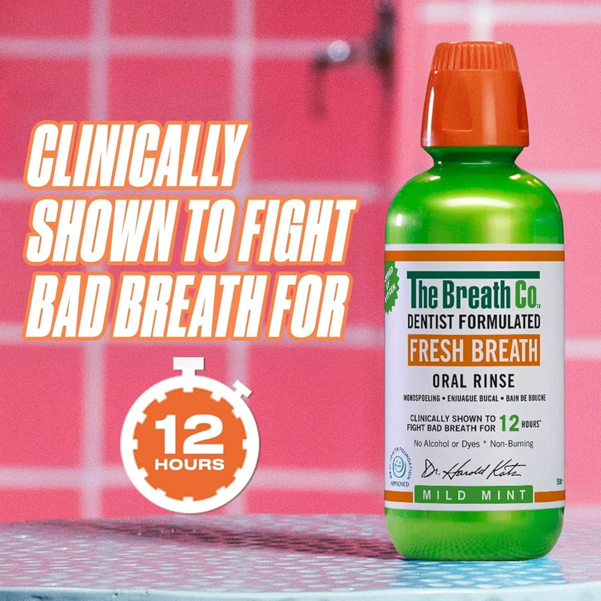 The Breath Co. Mild Mint Mouthwash, 12 Hours Fresh Breath, 500ml