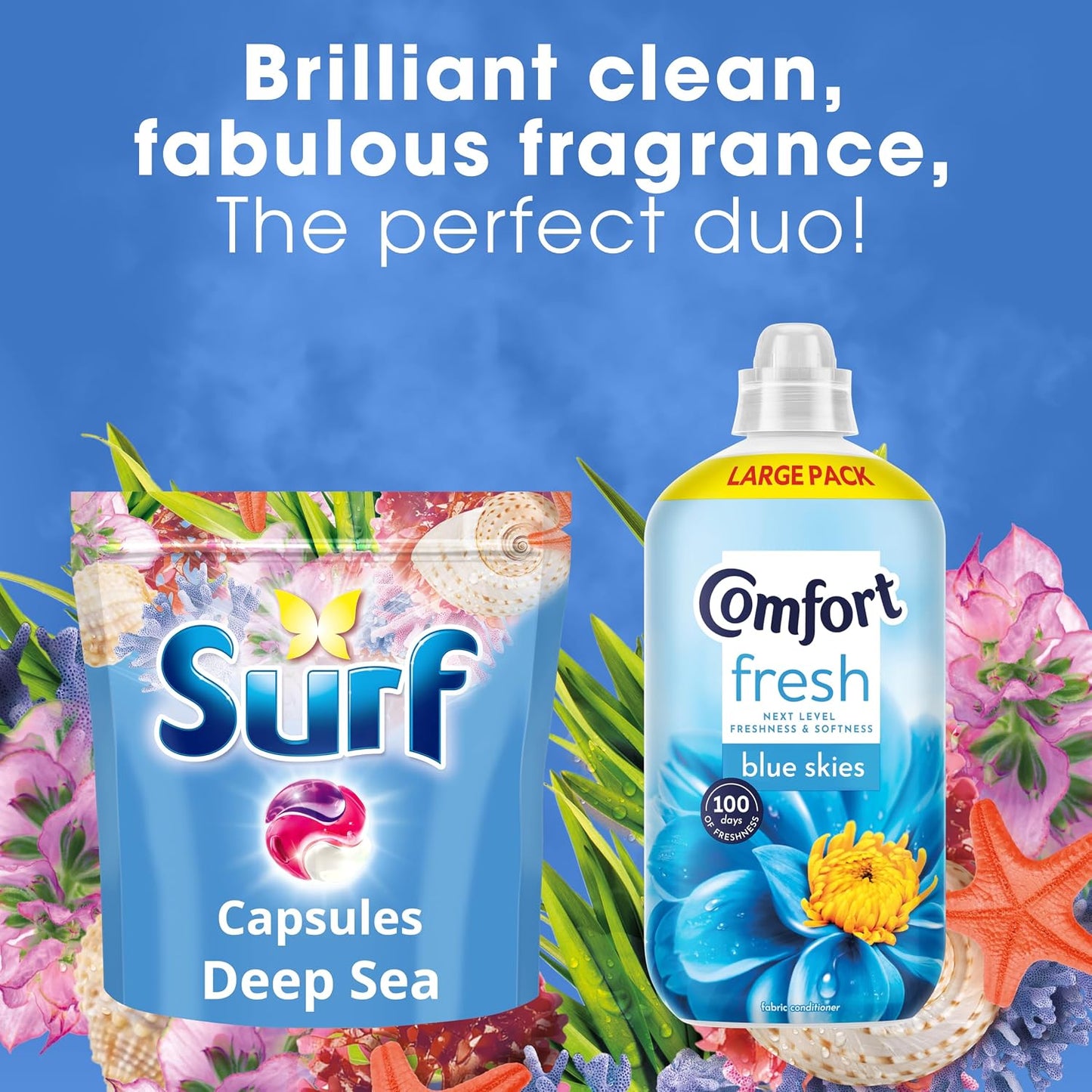 Surf 3 in 1 Deep Sea Laundry Washing Detergent Capsules joy-infused fragrance with natural essential oils lasting up to 12 hours in wear for brilliantly clean results 60 washes