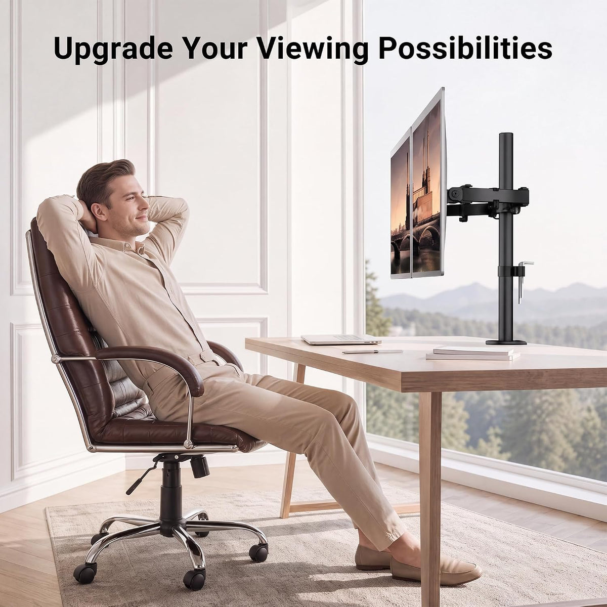BONTEC Dual Monitor Arm Desk Mount for 13–27 Inch Computer Screens, VESA 75x75/100x100, Full Motion Adjustable Monitor Arm with 360° Rotation, Height Adjustable up to 430mm, Max 10kg per Arm, Black