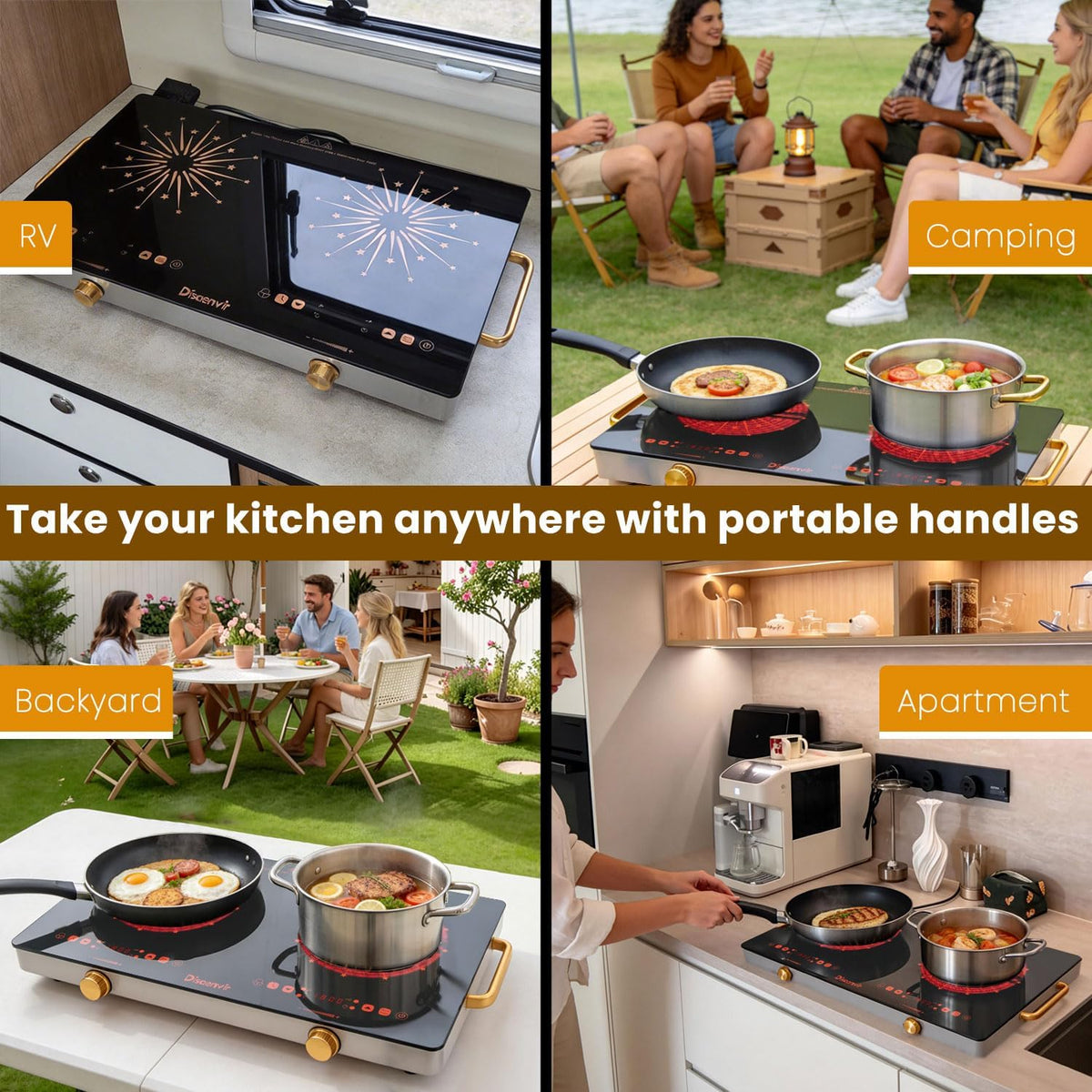 Double Ceramic Hob with Handle, Plug in 2 Ring Electric Hob