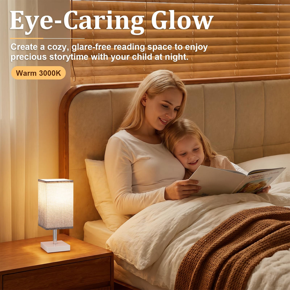 White Table Lamp for Bedroom, Small Bed Lamp with for Bedroom, Silver Base(Bulb Included)