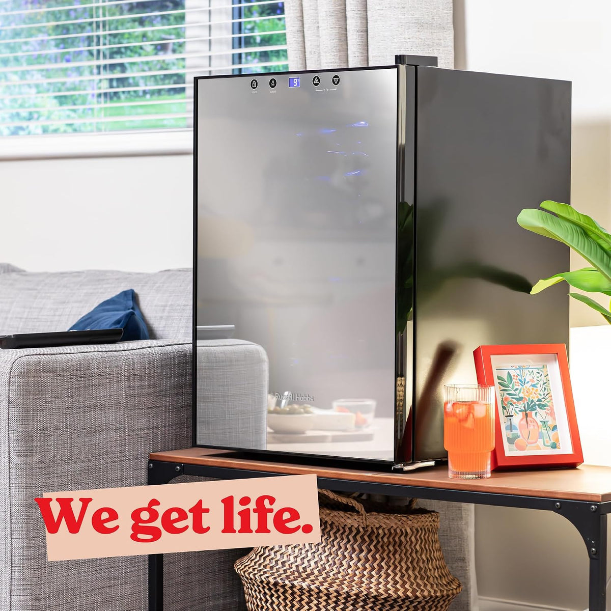 Russell Hobbs 20 Bottle 62L Mirrored Door Wine Cooler Freestanding Beverage Drinks Fridge, LED Light with Touch Control, Digital Display, Adjustable Shelves, Glass Door RH20WC201MR