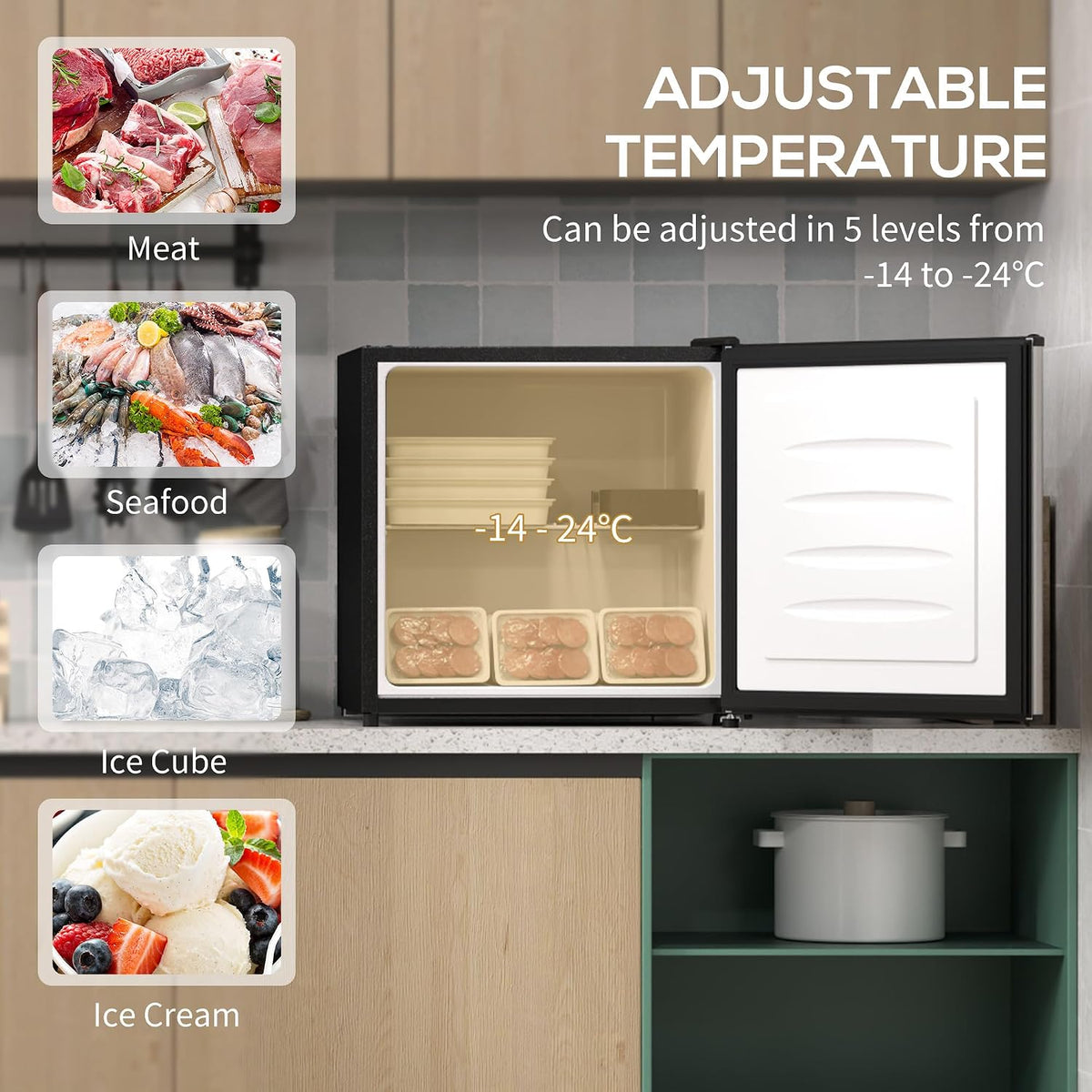 HOMCOM Tabletop Mini Freezer, 35L Capacity, Reversible Door, Silver Tone