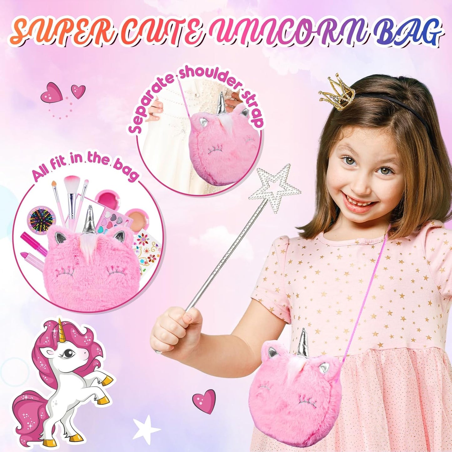 Hapikids Kids Makeup Sets, 4 5 6 Year Old Girl Gifts for 3-12 Year Olds Toys Age 4 5 6 7 8 Unicorn for Girls Make Up Set Birthday Gifts for Girls Kids Toys Pretend Unicorn