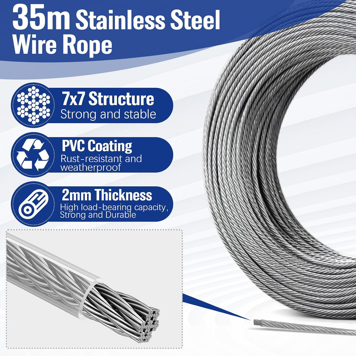 35M 69Pcs Garden Wire for Climbing Plant,Stainless Steel Cable Kit