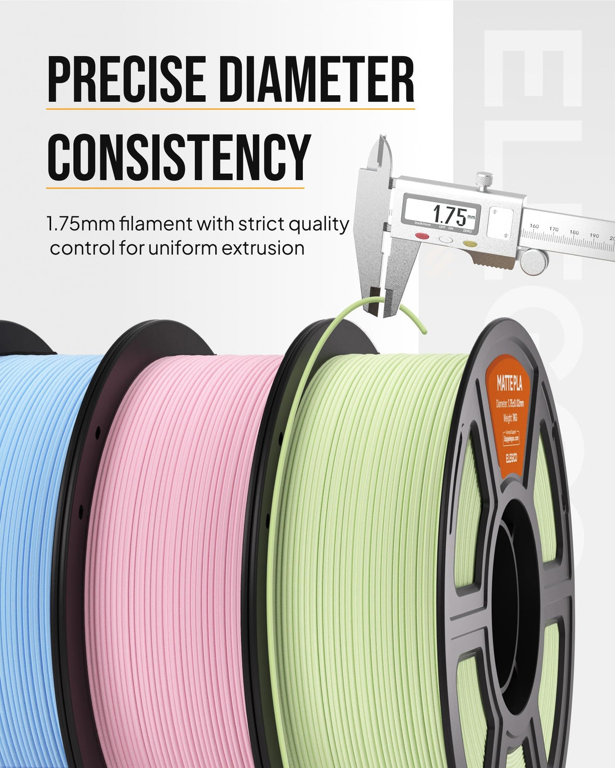 ELEGOO Matte PLA 3D Printer Filament 1.75mm White 2KG, Matte Finish
