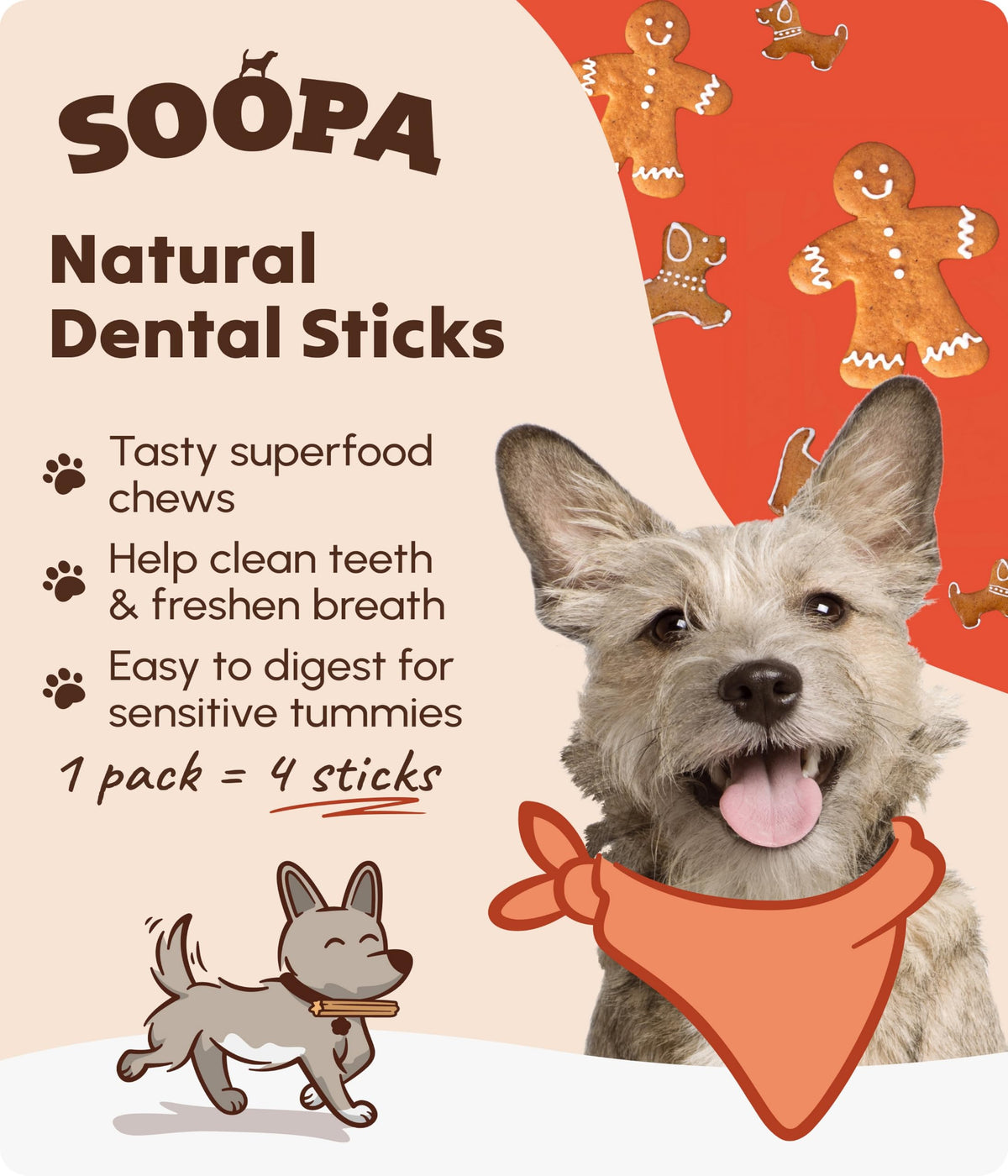Soopa Carrot & Pumpkin Dog Dental Sticks, Chews to Clean Teeth, 100 g, 1-Pk