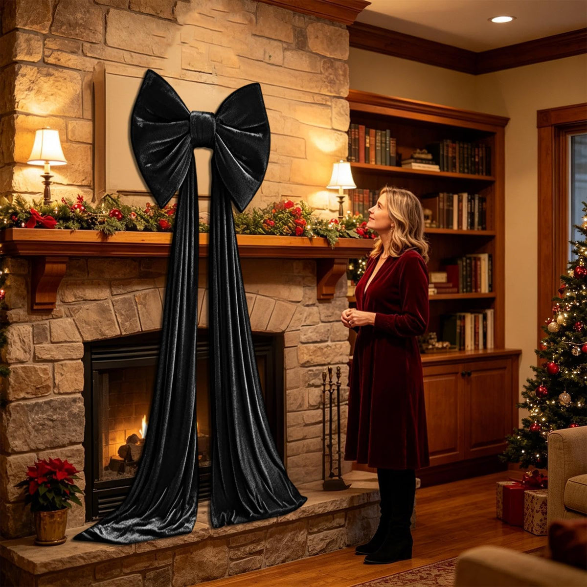 Large Christmas Tree Topper Bow, 200CM Giant Velvet Christmas Tree Bows