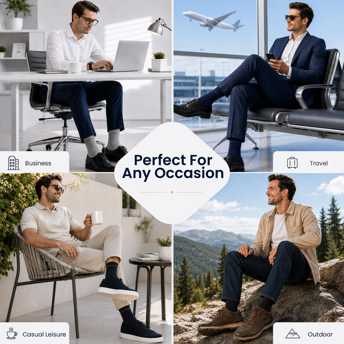 Mens Socks, 6/12 Pairs Cotton Business Socks for Men