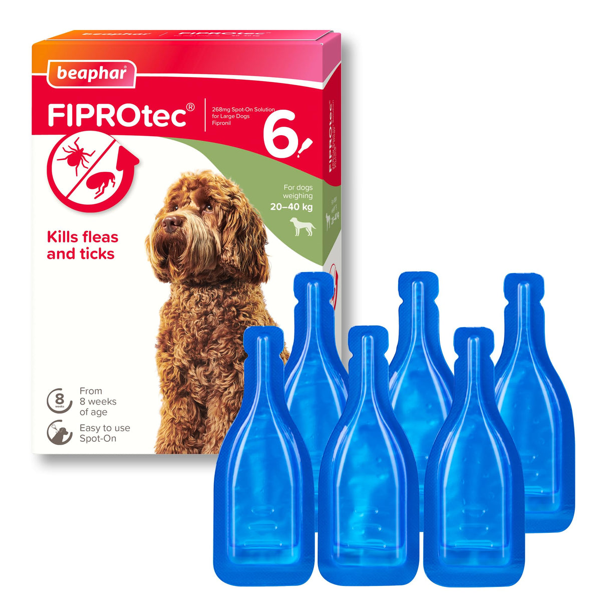 Beaphar - FIPROtec Spot-On Flea & Tick Treatment for Medium Dogs 10-20kg - 6 Pipettes - Kills Fleas & Ticks – Veterinary Medicine - Easy to Apply Monthly - Suitable for Dogs & Puppies from 8 Weeks