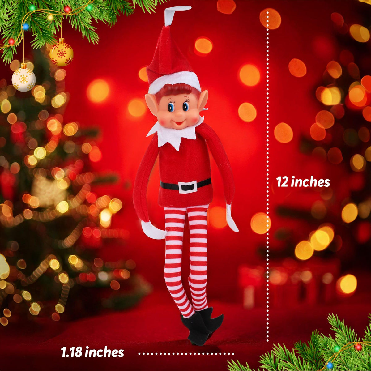 Elves Behavin' Badly Charming Red Long Leg Soft Body Vinylface Girl Elf with Hat - 30 cm (1 Pc.) - Premium Quality Plush Toy - Perfect For Holiday Decor & Gift-giving