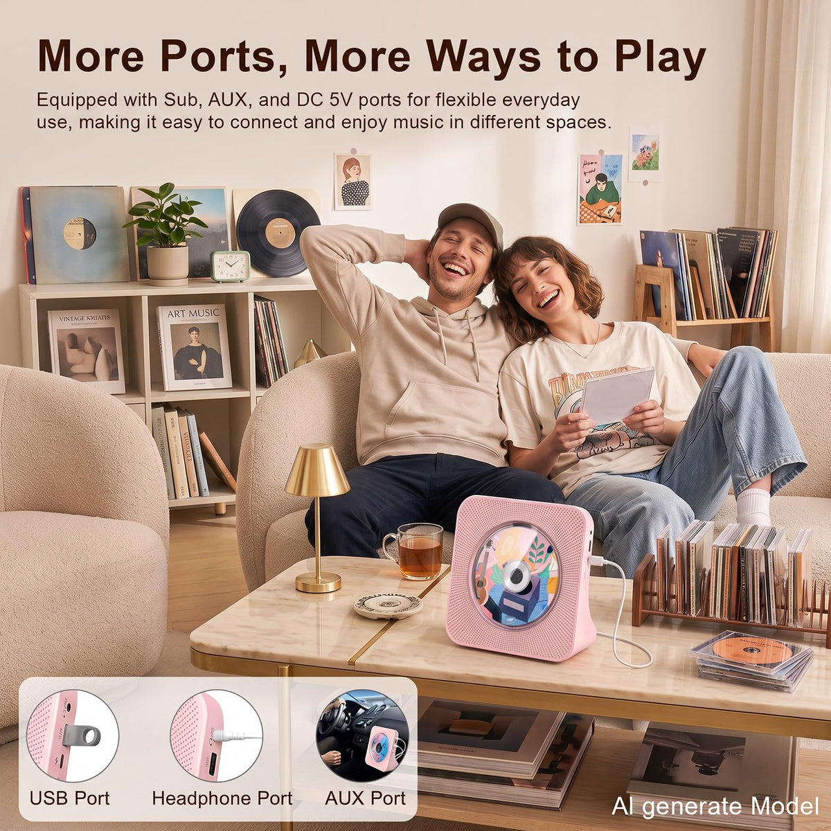 Portable CD Player with Bluetooth, Gueray Desktop CD Players for Home, Bulit-in Double HiFi Speakers, AUX&Headphone Jack, FM Radio Boombox with Remote Control, USB Port,LCD Display (Blue)