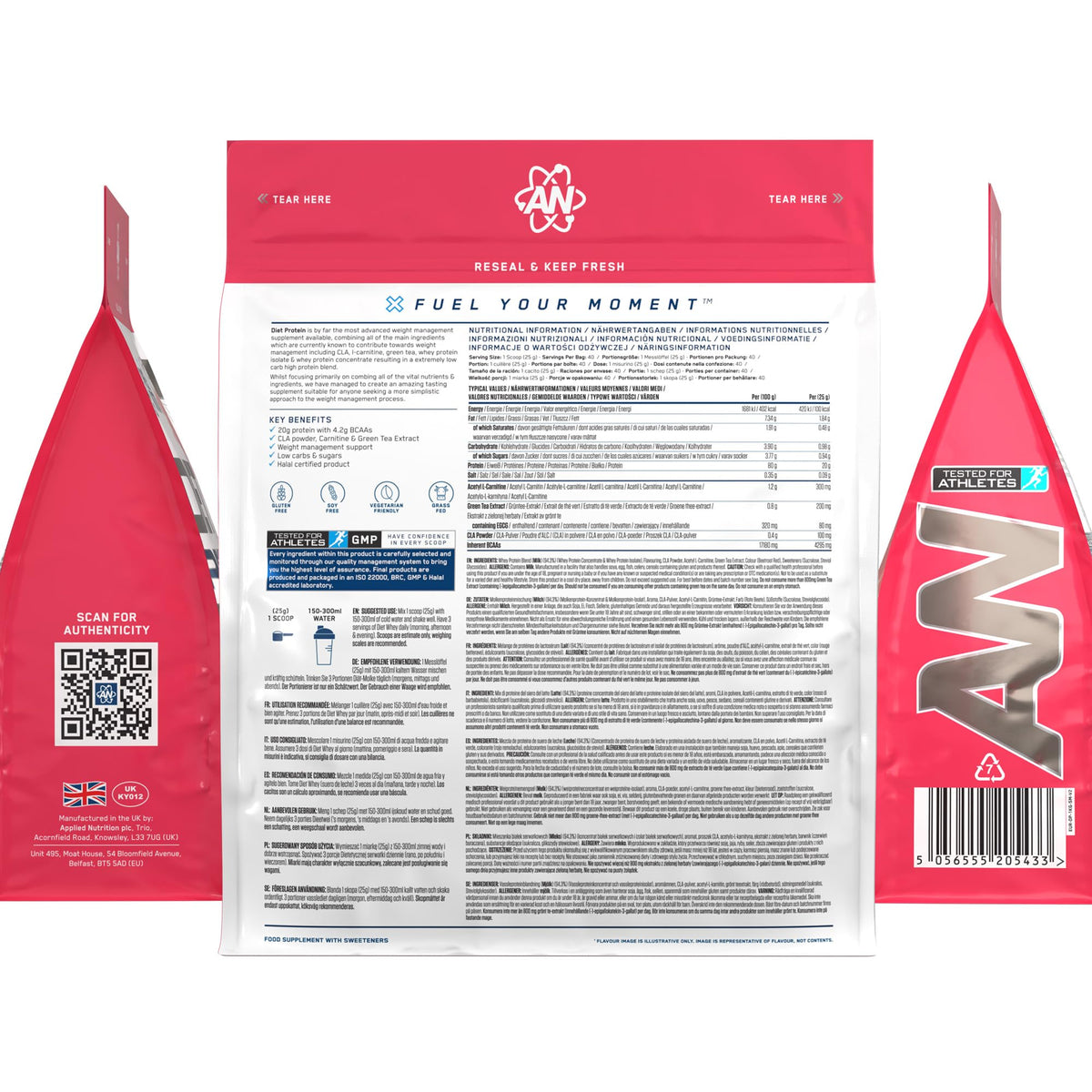 Applied Nutrition Diet Whey - High Protein Powder Supplement, Low Carb & Sugar, for Weight Management with CLA, L Carnitine, Green Tea (450g - 18 Servings) (Vanilla)