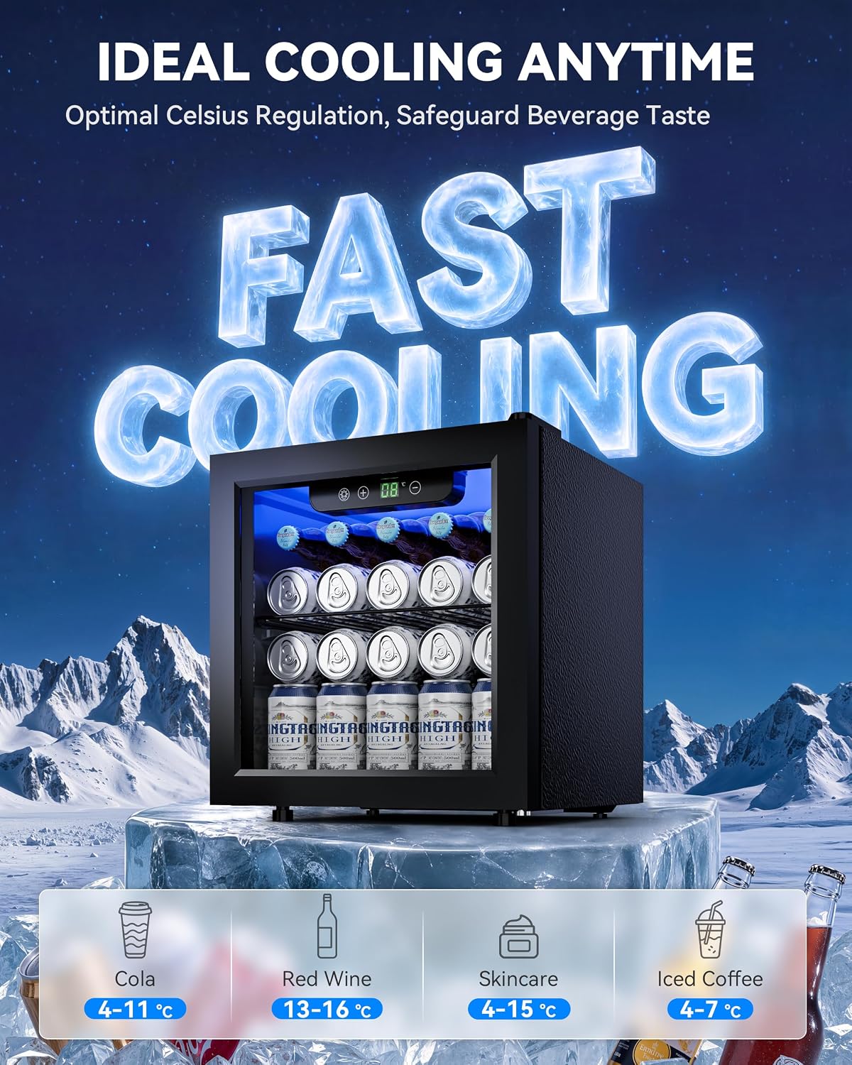 JUMMICO Compressor Beverage Cooler 36L 4-16°C Digital Display Black