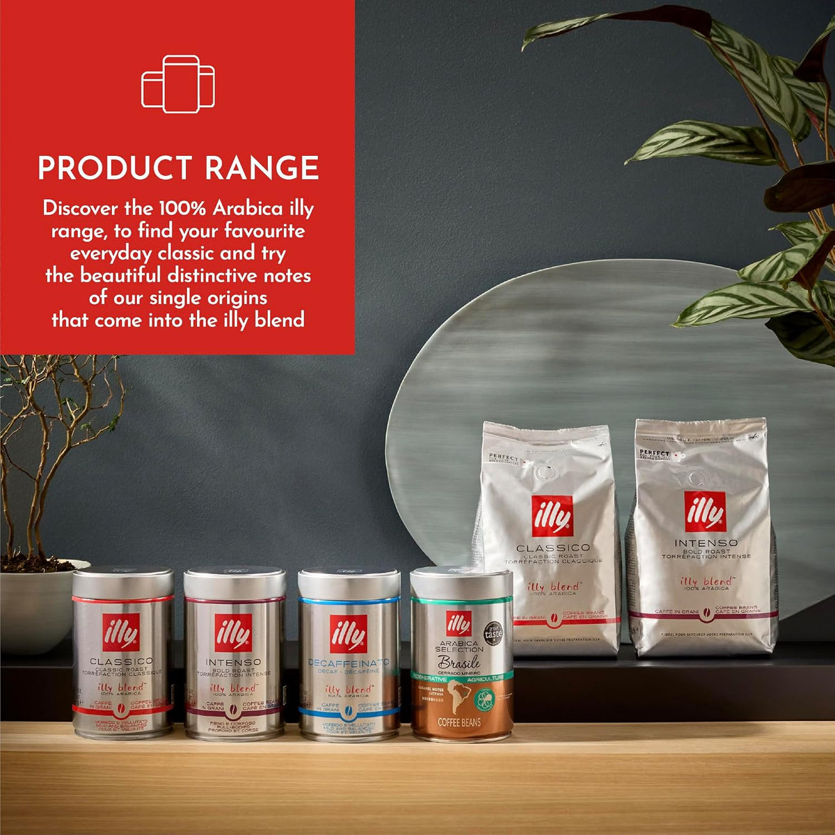illy Classico Coffee Beans, 100% Arabica Blend, Medium Roast, Intensity 5/9, Smooth & Balanced with Caramel & Floral Notes, Suitable for Bean to Cup & Fresh Grinding, 250g