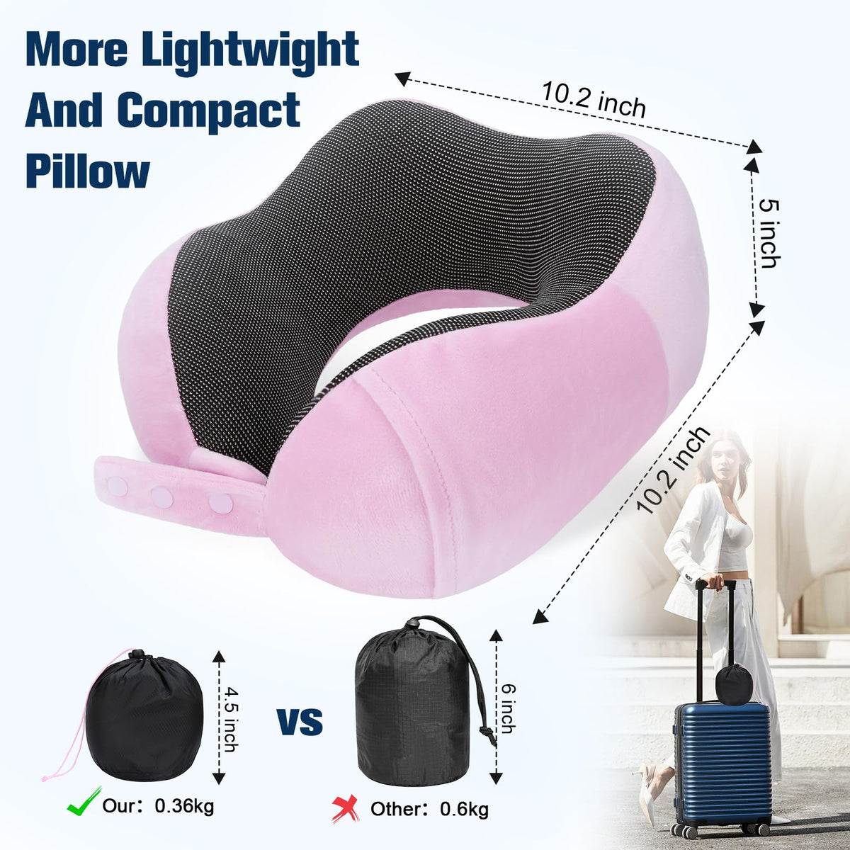 Cirorld Travel Pillow for Airplane, Neck Pillow for Travel, Memory Foam Travel Neck Pillow for Adults, Adjustable & Compact Flight Pillow, Ergonomic Neck Cushion, With Ear Plugs, Eye Mask, Carry Bag