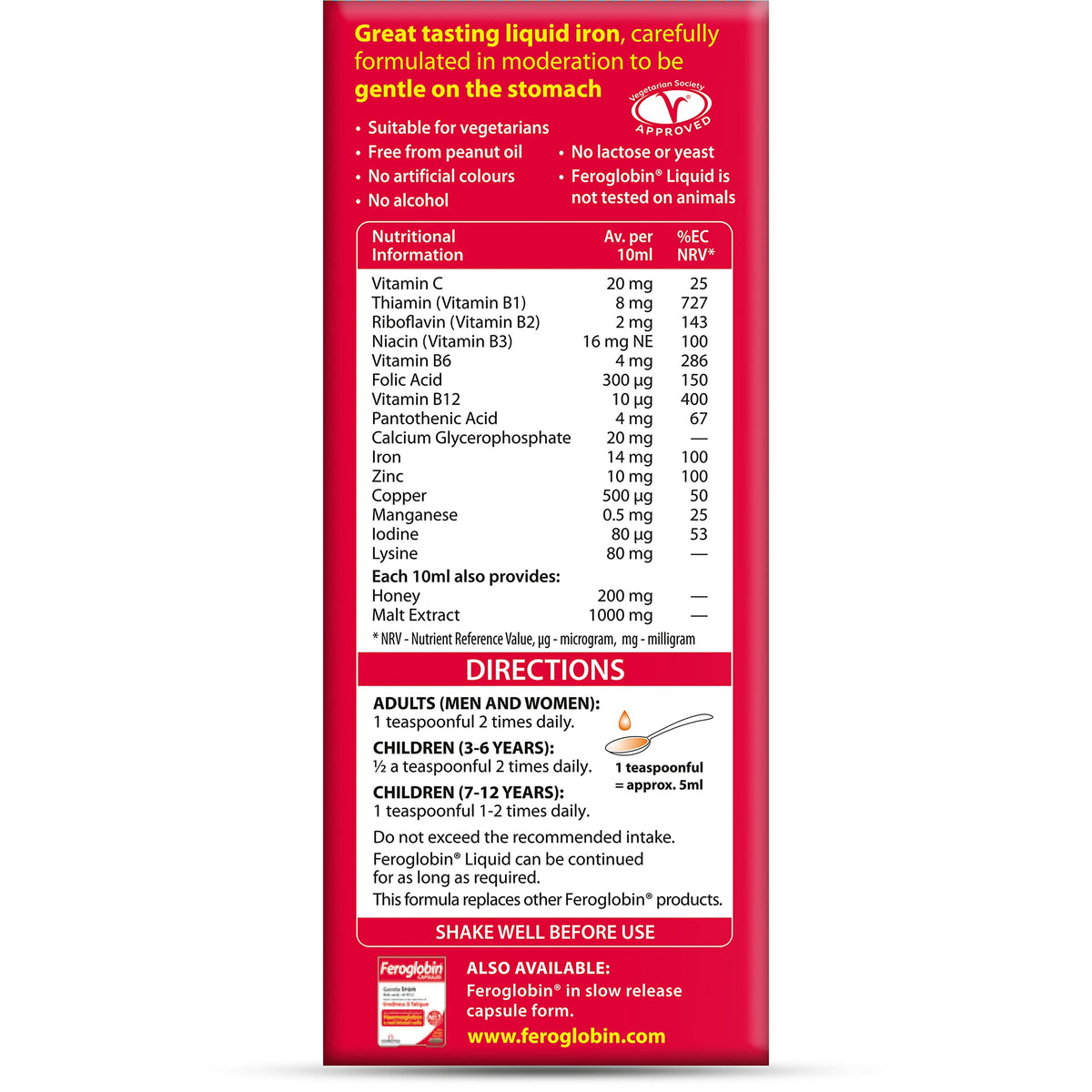 Feroglobin Iron Supplement Capsules Support Iron Defficiency, Anemia and Blood Formation, Boost Energy, Immunity and Vitality While reducing Fatigue and Tiredness