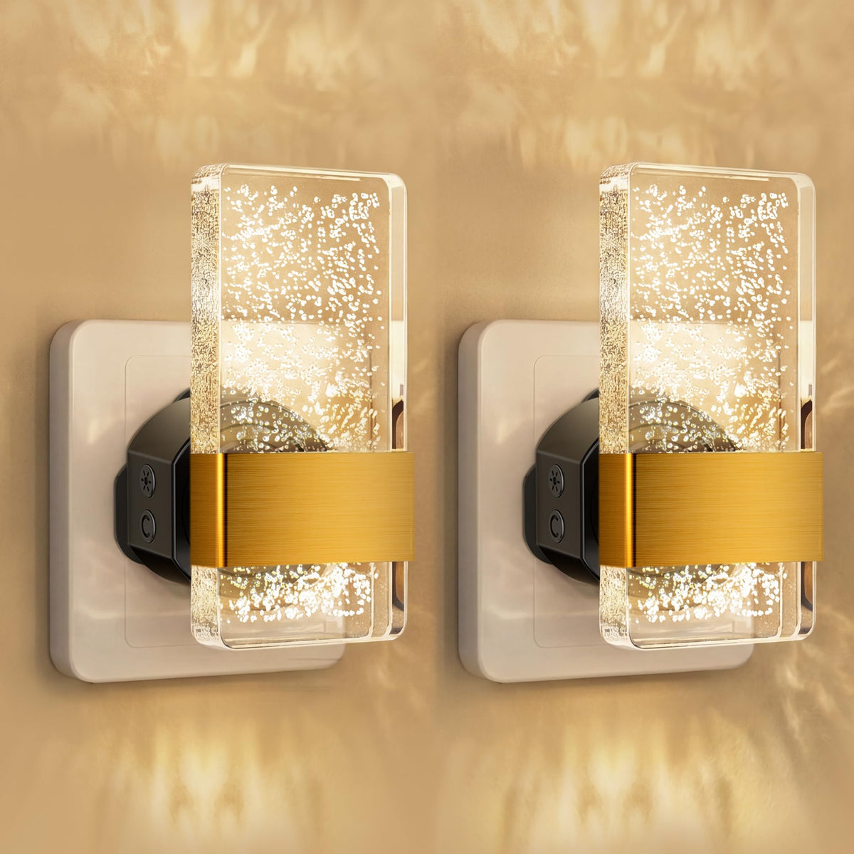 Night Light Plug in Wall with Dusk to Dawn Sensor Modern 2 Pack Gold