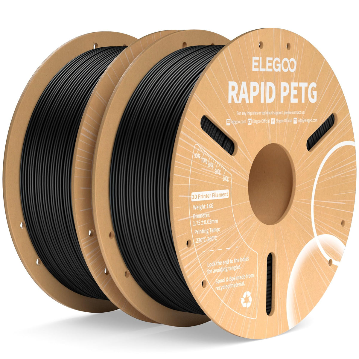 ELEGOO Rapid PETG 3D Printer Filament 1.75mm Black 1KG
