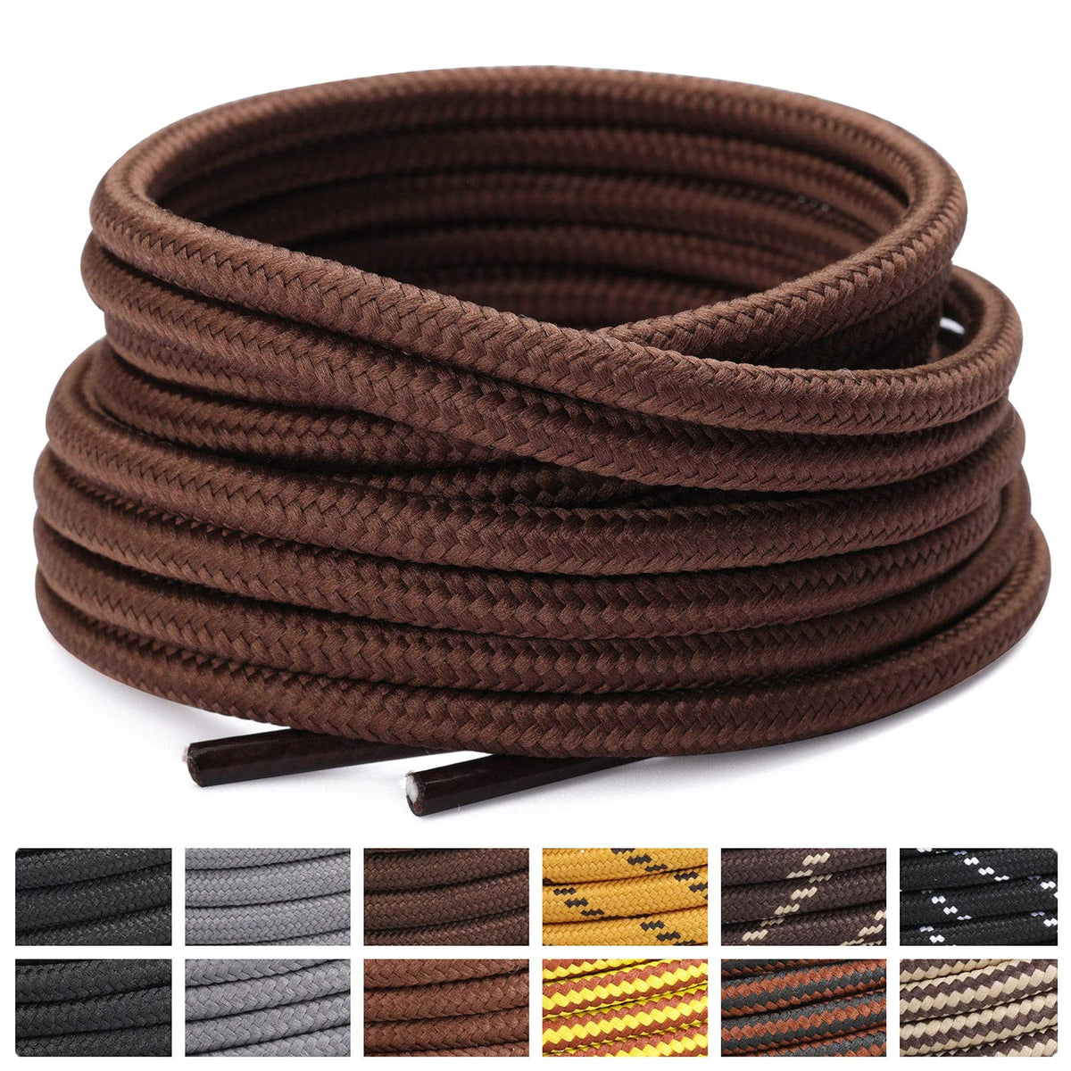 Stepace 2 Pairs Round Heavy Duty Boot Laces for Hiking and Work Boots