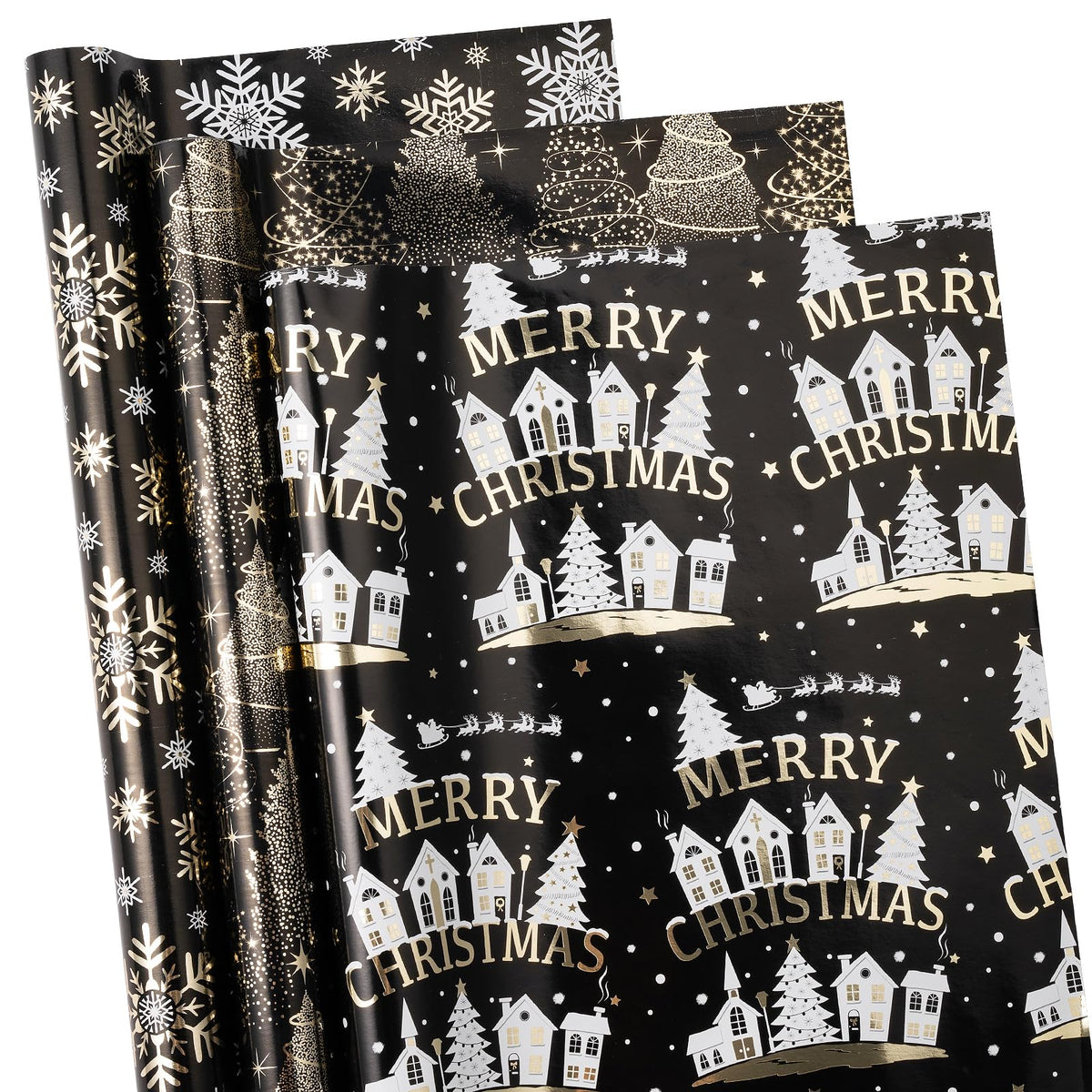 RUSPEPA Christmas Wrapping Paper Roll - Mini Roll - 3 Rolls - 43.2cm x 3m Per Roll - Bird, Christmas Garland, Holly and Pinecones Holiday Design with Metallic Foil Shine