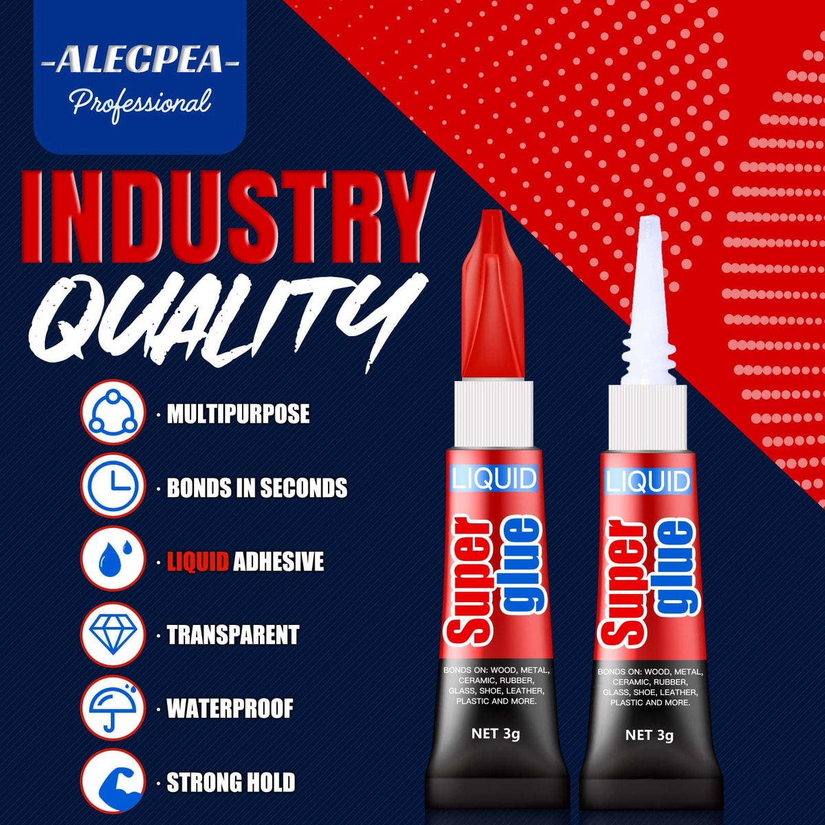 3g (12 Pack), Super Glue Liquid, All Purpose, Fast Setting, Ideal for Metal, Ceramics, Leather & More