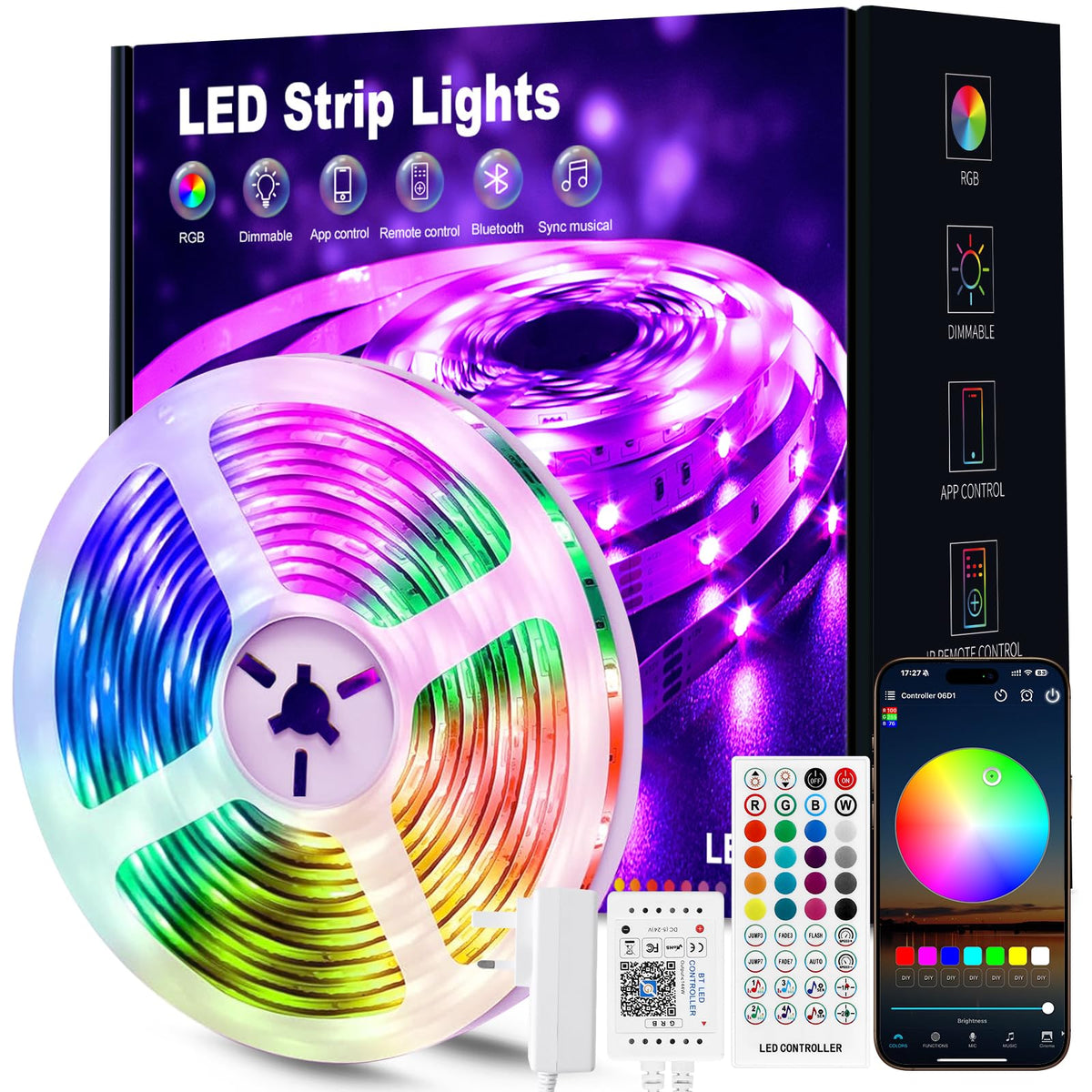 Beaeet TV LED Lights, 3M TV Backlight LED Strip for 32-60 Inch TVs, USB Powered Behind TV Light with RGB Music Sync and Bluetooth Remote Control for Home Decor