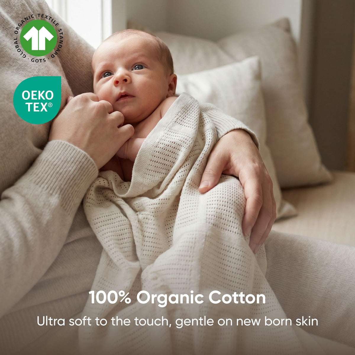 Bloomsbury Mill - Cellular Blankets Baby - 100% Organic Cotton - 2 Pack - Cloud - White - Newborn Essentials - Soft Breathable Baby Blankets for Pram, Cot, Moses Basket - 75x95cm