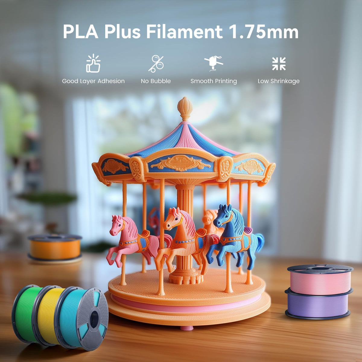 SUNLU PLA+ 3D Printer Filament, Tougher PLA Plus Filament 1.75mm, 1KG Black