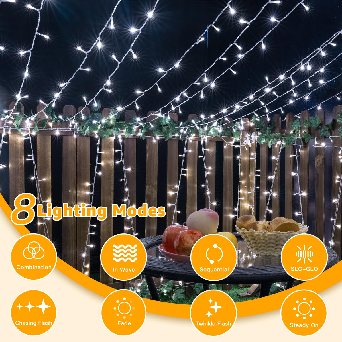 Ollny Fairy Lights Battery Operated, 10m 100 LEDs Bright Battery Powered String Lights, Cool White Outside Christmas Lights Waterproof with 8 Modes/Timer for Indoor Outdoor Bedroom Garden Decorations