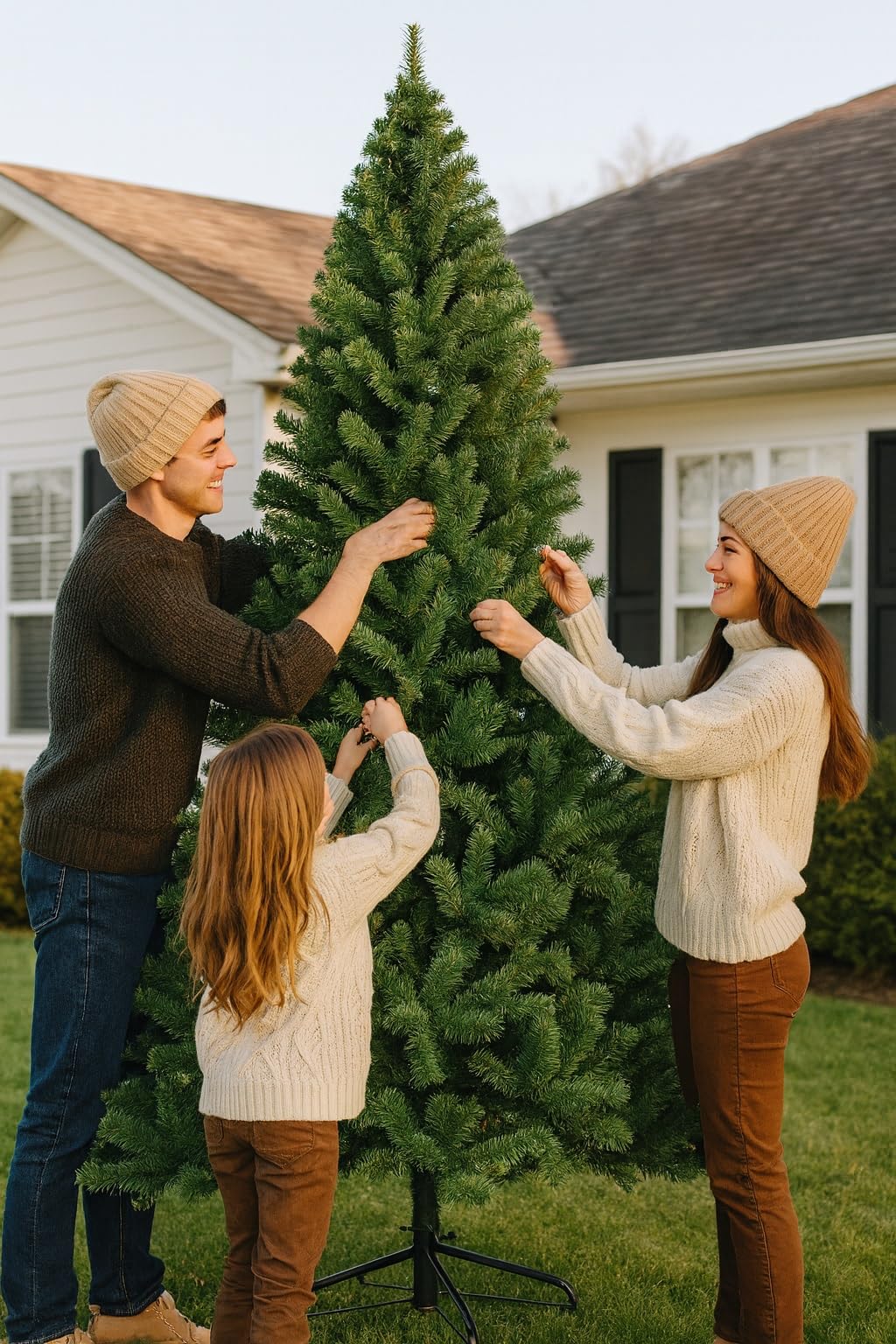 7ft (2.13M) Artificial Christmas Tree, Realistic Green with Metal Stand