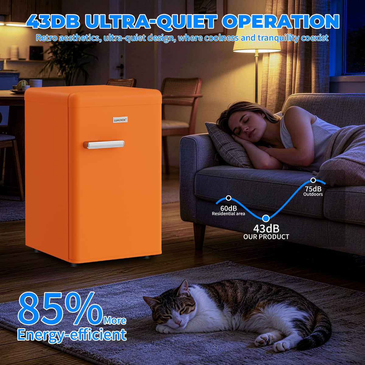 Retro Mini Fridge, 72L Compact Refrigerator, 43dB Quiet Operation, Adjustable 7-Temp Control, with LED Light, for Bedroom, Office, Kitchen & RV