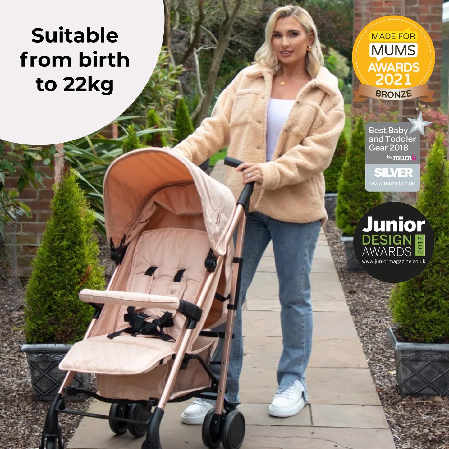 My Babiie MB51 Stroller – from Birth to 4 Years (22kg), Lightweight, Umbrella Fold, Travel Buggy for Toddlers, Pushchair Includes Footmuff, Cup Holder, Rain Cover - Blush Pink