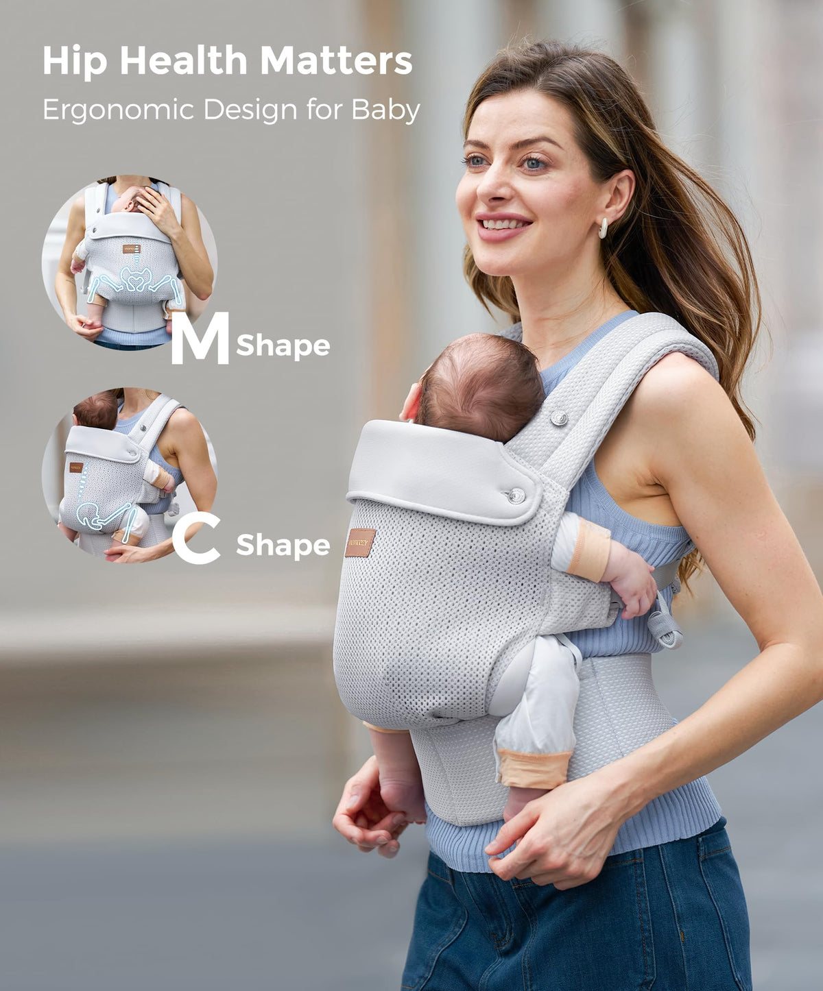 Momcozy Baby Carrier for 3-24M/3.2-20kg, Waist 64-127cm, Cotton Khaki