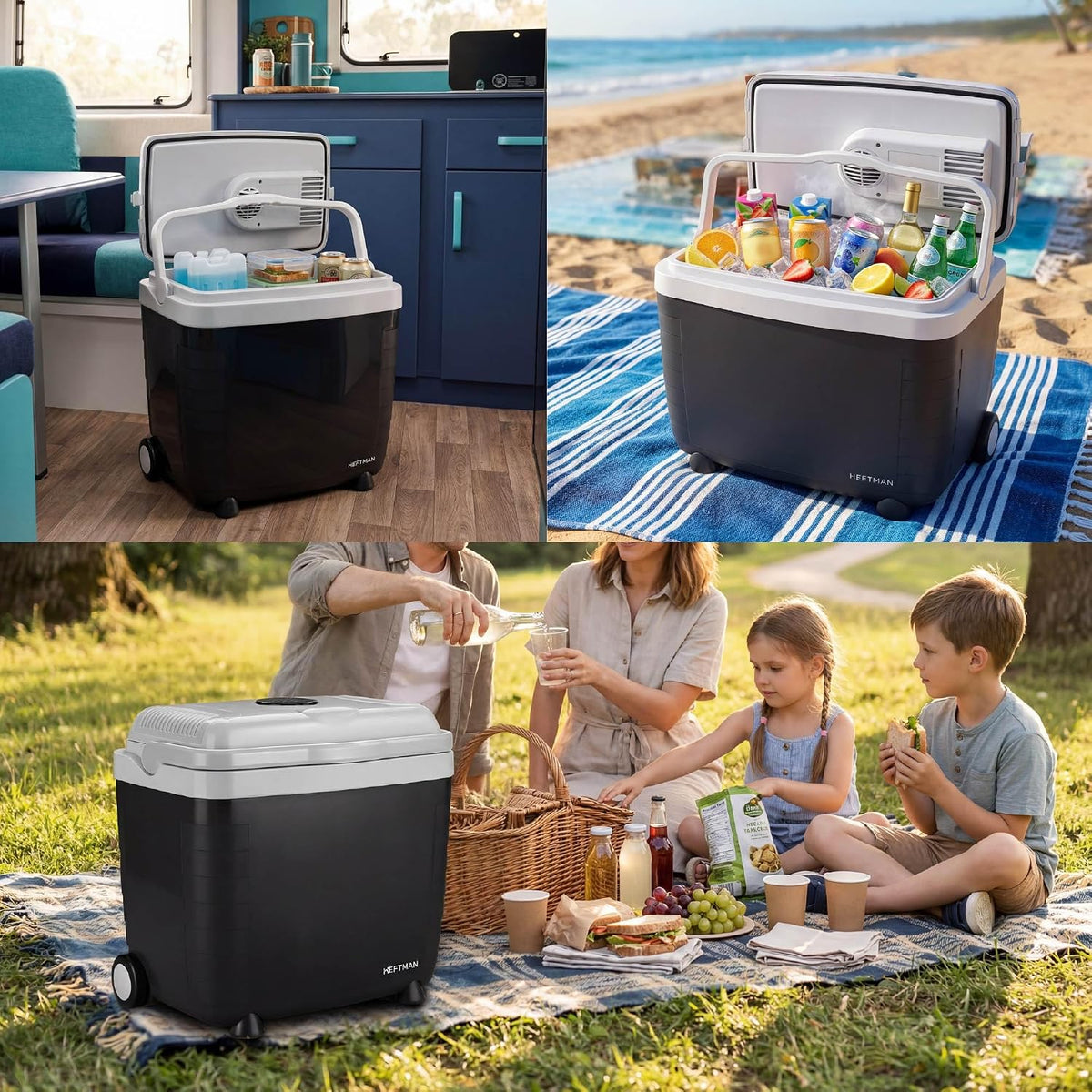 HEFTMAN 28L Electric Cooler Box with Wheels - Electric Cool Box 12V 240V