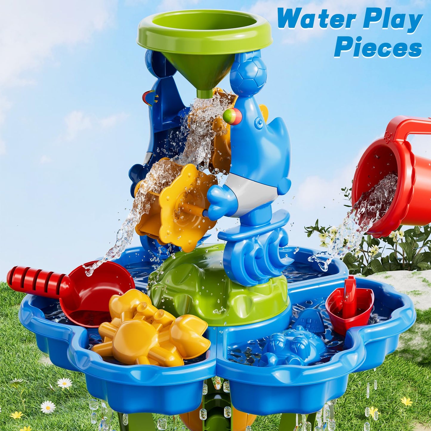 Ci Vetch Sand and Water Table for Toddlers 1-3, Kids Outdoor Activity Water Tables with Beach Fun Sand Toy, Summer Outside Toys Water Playset for Toddler Boys Girls Ages 2 3 4 5 6 7 8