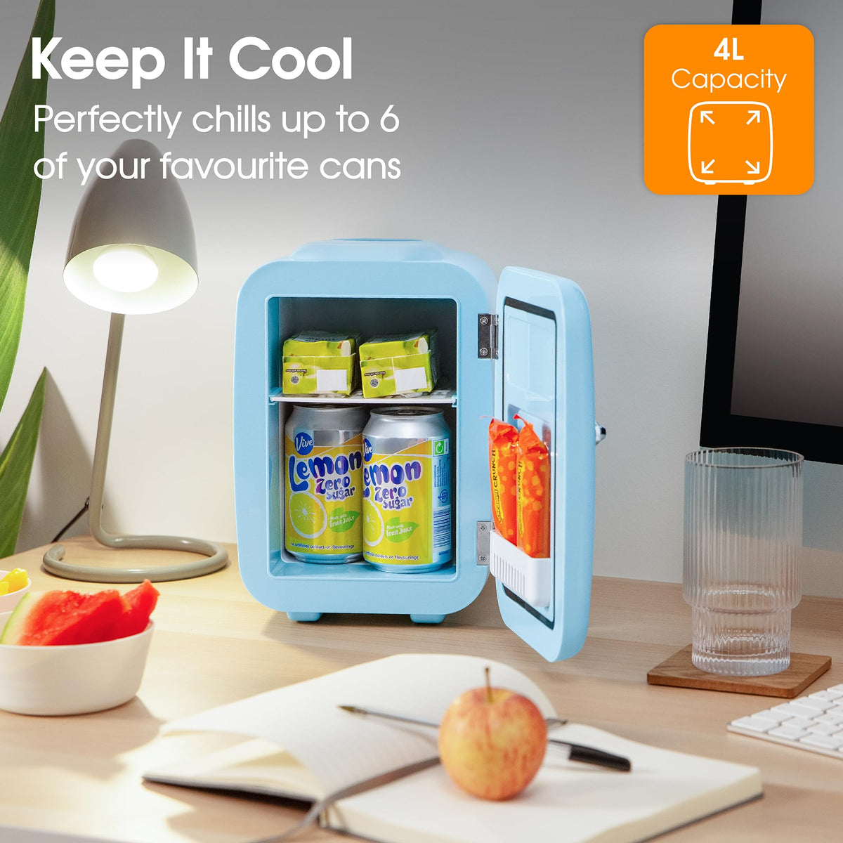 Abode Black Mini Fridge A4CLR201B 4L/6 Can Portable Thermoelectric Mini Cooler & Warmer for Drinks, Cosmetics/Makeup/Skincare, AC/DC Power, Retro Style, For Bedroom, Home, Caravan, Car