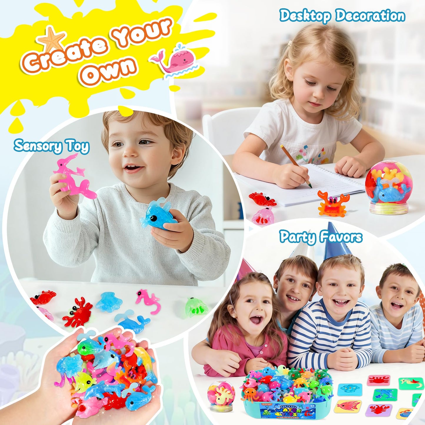 URMYWO Magic Water Elf Toy Kit, DIY 3D Magic Gel Pet Toy Set, 12 Gels & 10 Molds,Easter Gifts Craft & Art Kits for Kids 4 5 6 7 8 9 10 Years Old Mermaid Theme