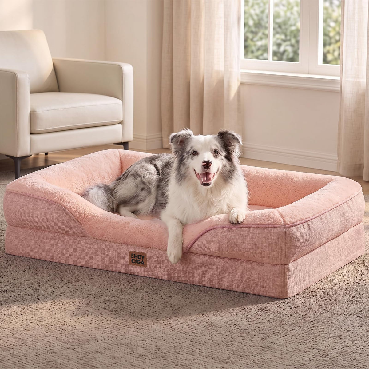 EHEYCIGA Memory Foam Orthopedic Dog Beds Large, 91x68x17cm, Dark Grey