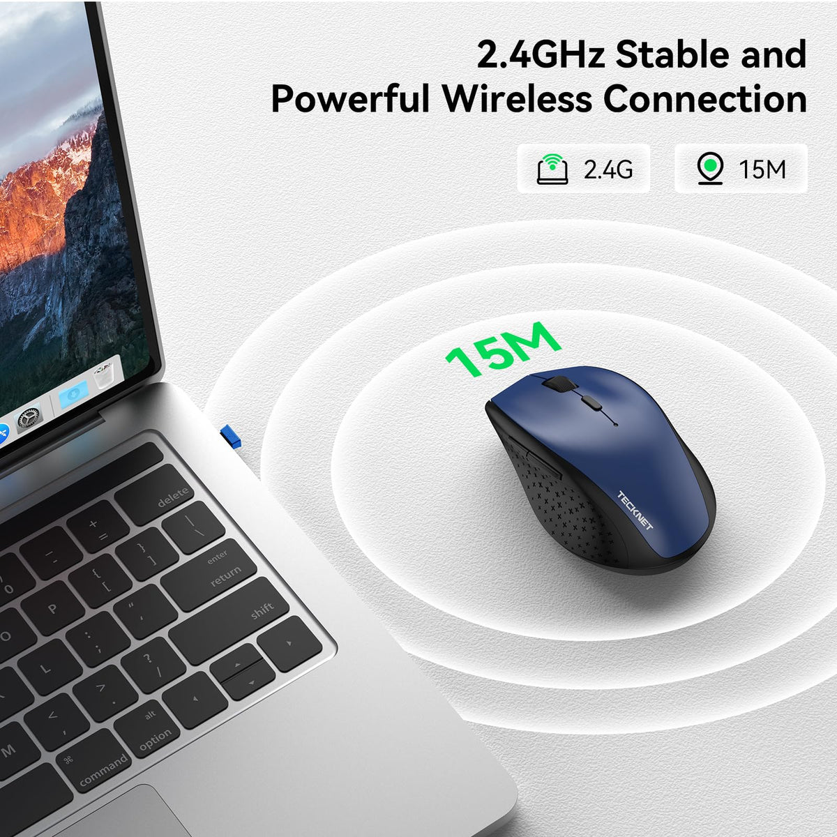 TECKNET Wireless Mouse for Laptop, 4800 DPI Optical Computer Mice with 6 Adjustable Levels, 30 Months Long Battery Life 2.4G Cordless USB Silent Mouse for Notebook, PC, Office Home Work -Grey